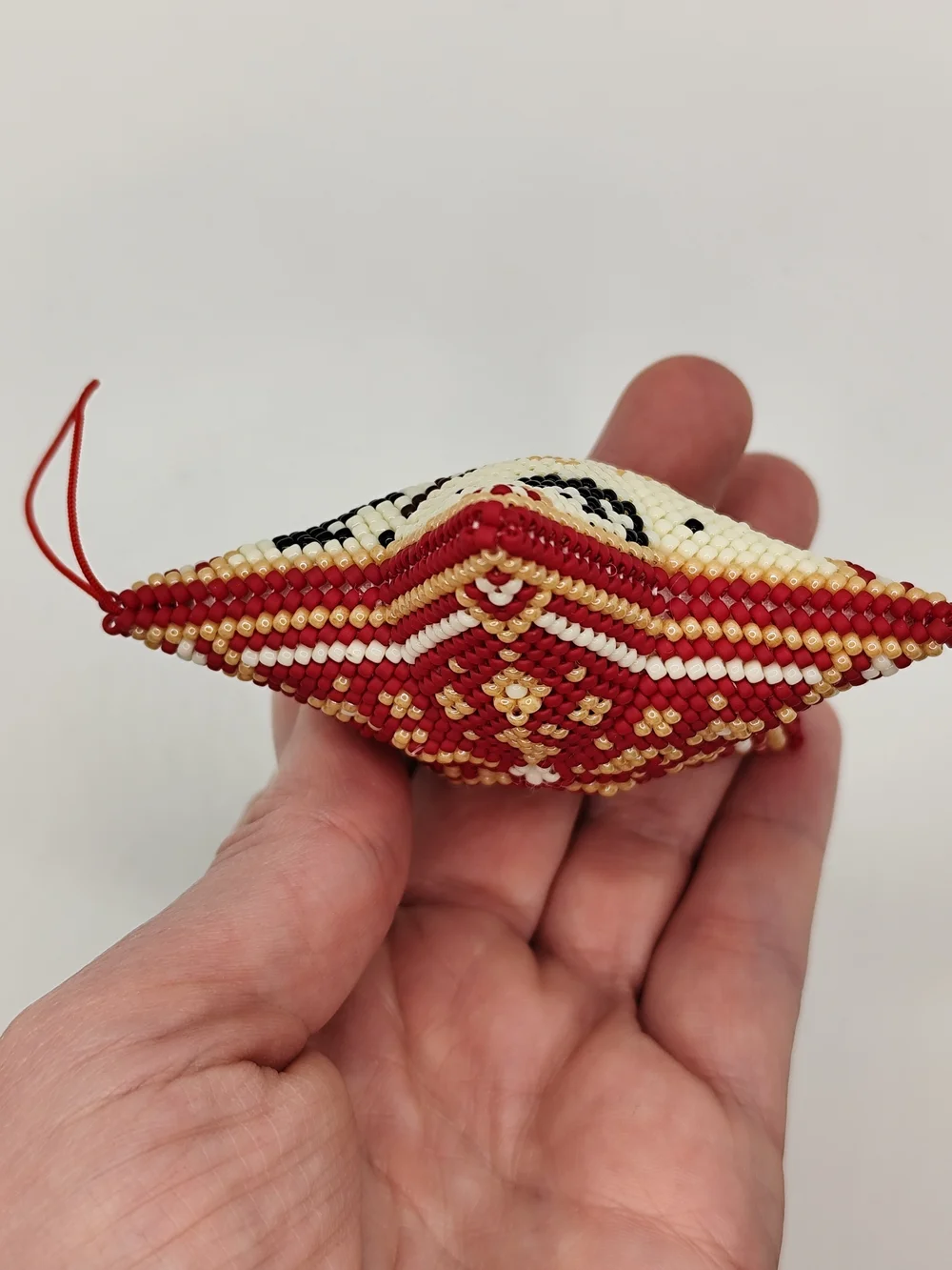 Beaded Star Holiday Ornament in Cream & Burgundy